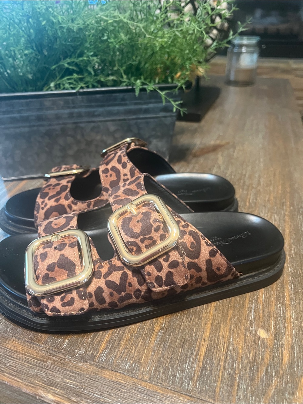 Universal Thread Leopard Print Double Buckle Slide Sandals - Brown & Black - Picture 2 of 2